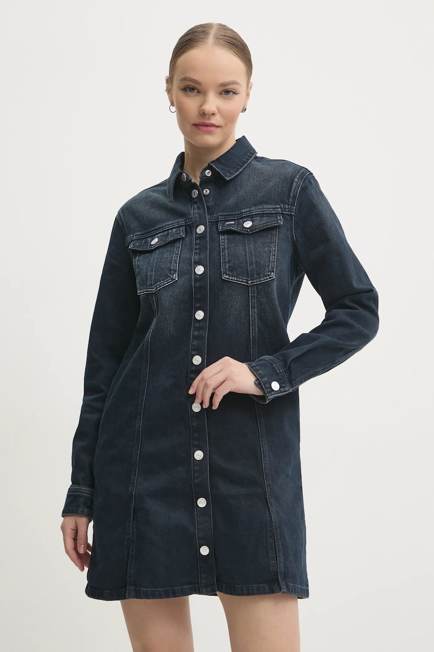 Tommy Jeans rochie din denim culoarea bleumarin