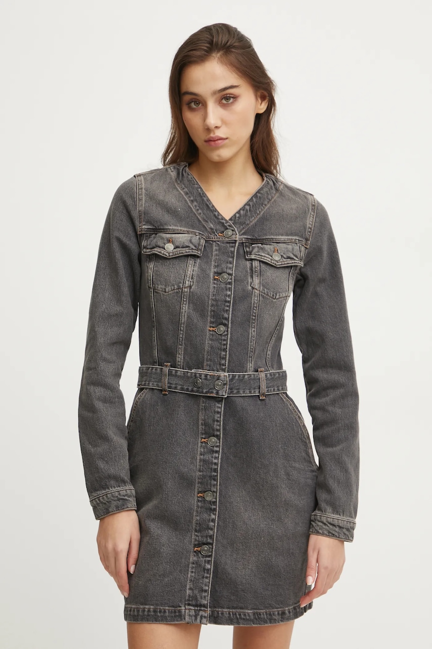 Tommy Jeans rochie din denim culoarea gri