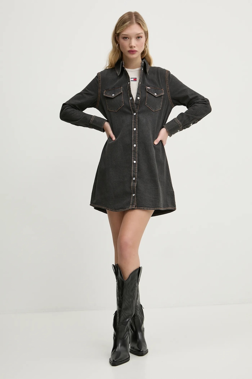 Tommy Jeans rochie din denim culoarea gri