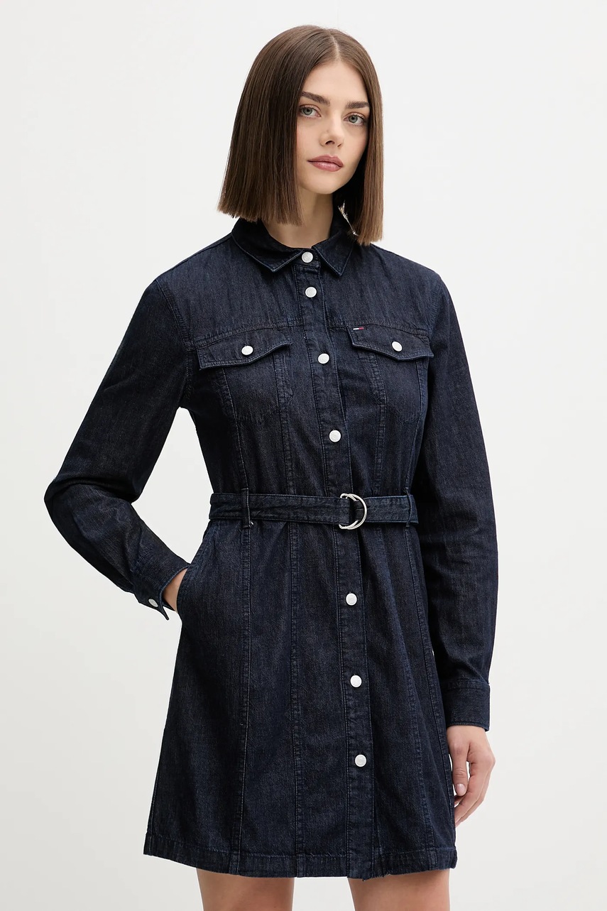 Tommy Jeans rochie jeans culoarea bleumarin