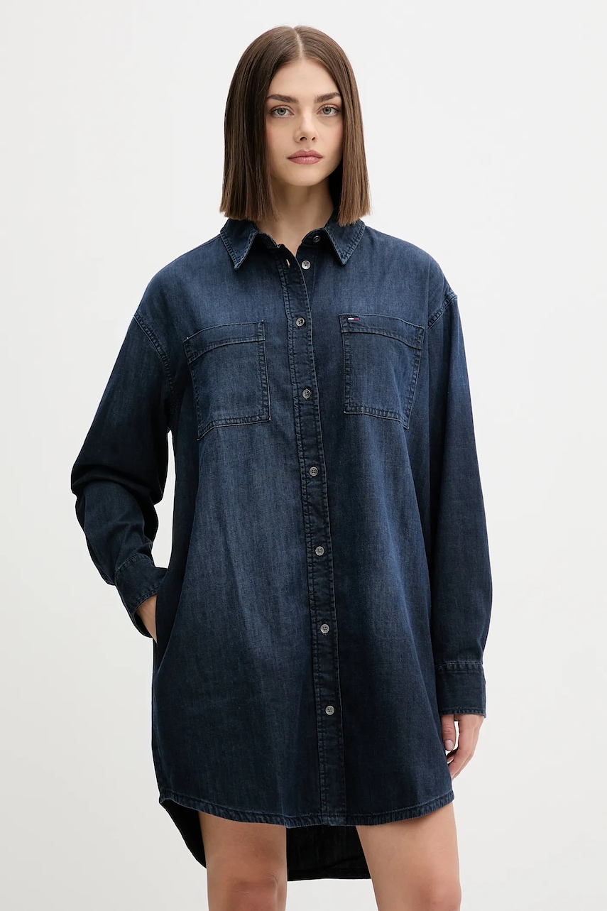 Tommy Jeans rochie jeans culoarea bleumarin