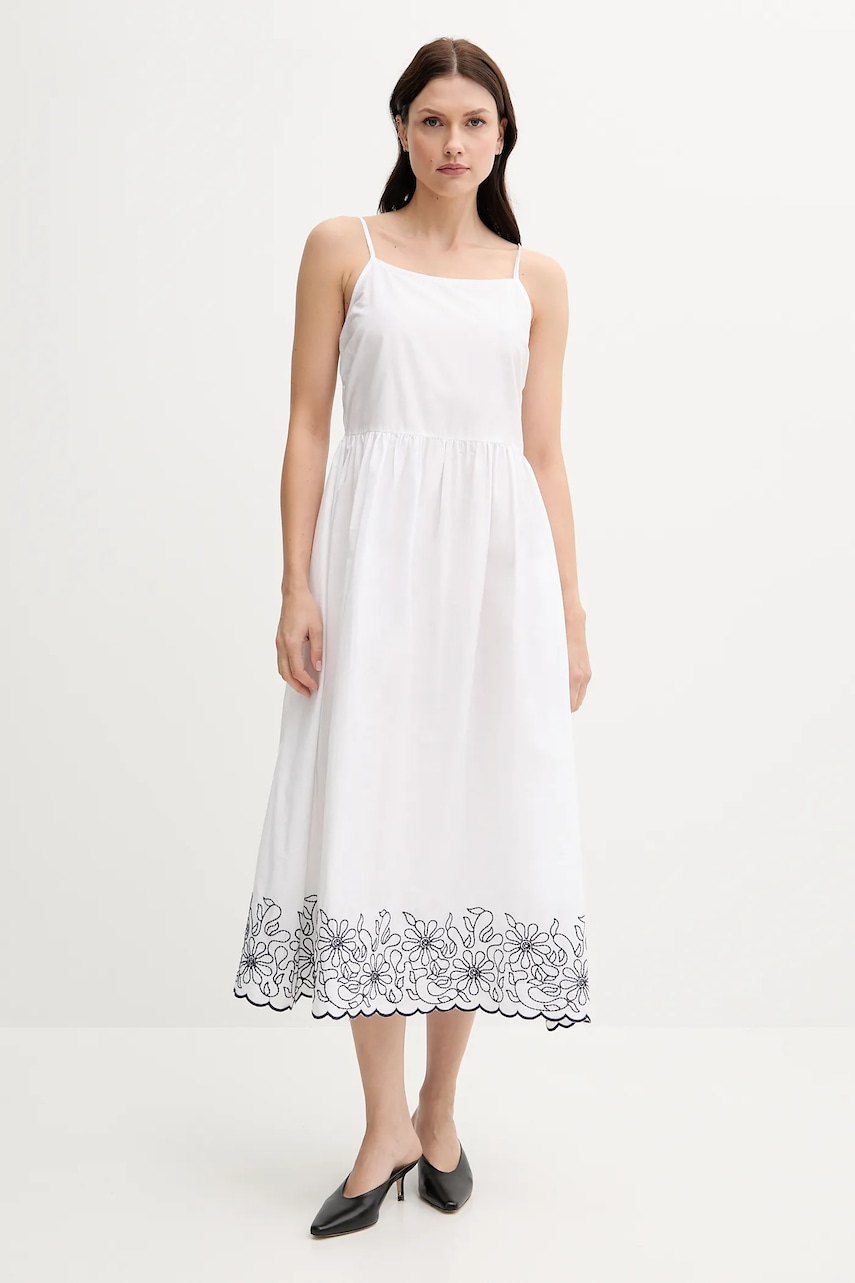 United Colors of Benetton rochie din bumbac culoarea alb