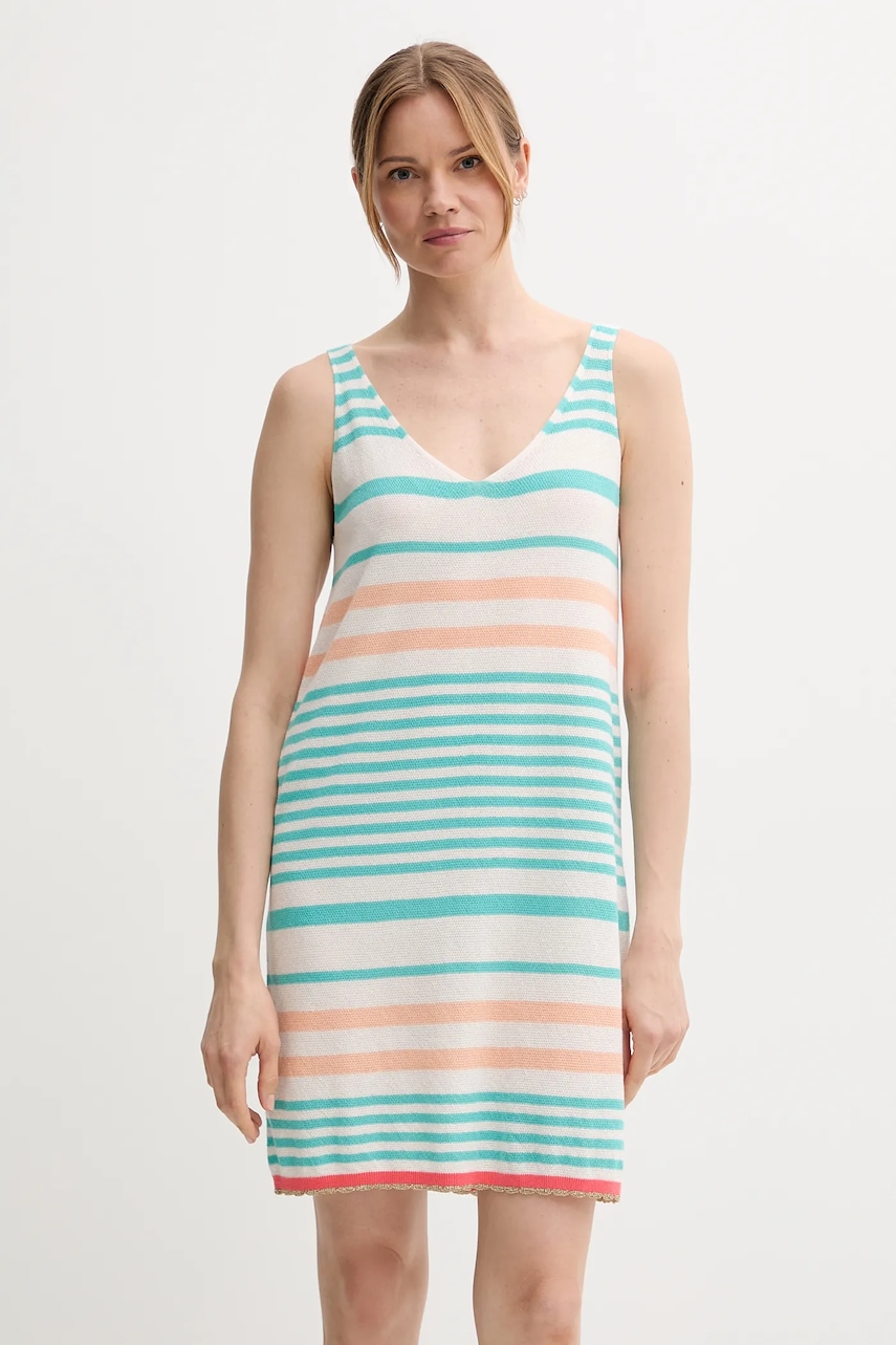 United Colors of Benetton rochie din bumbac culoarea turcoaz