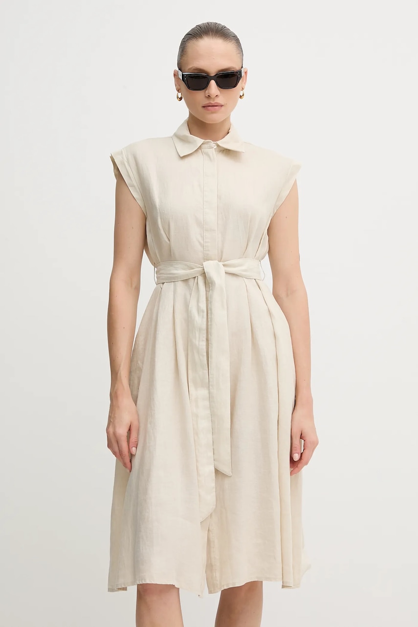 United Colors of Benetton rochie din in culoarea bej