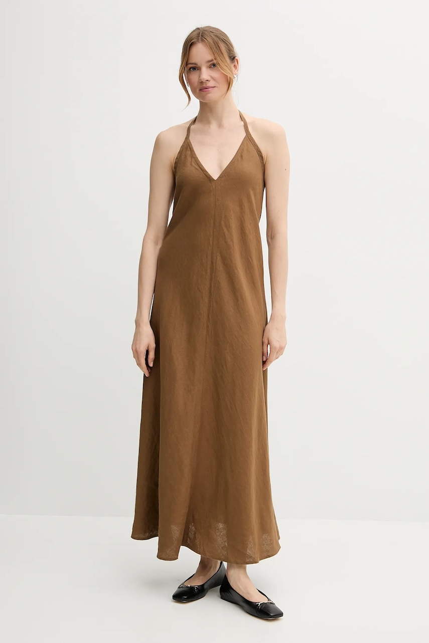 United Colors of Benetton rochie din in culoarea maro