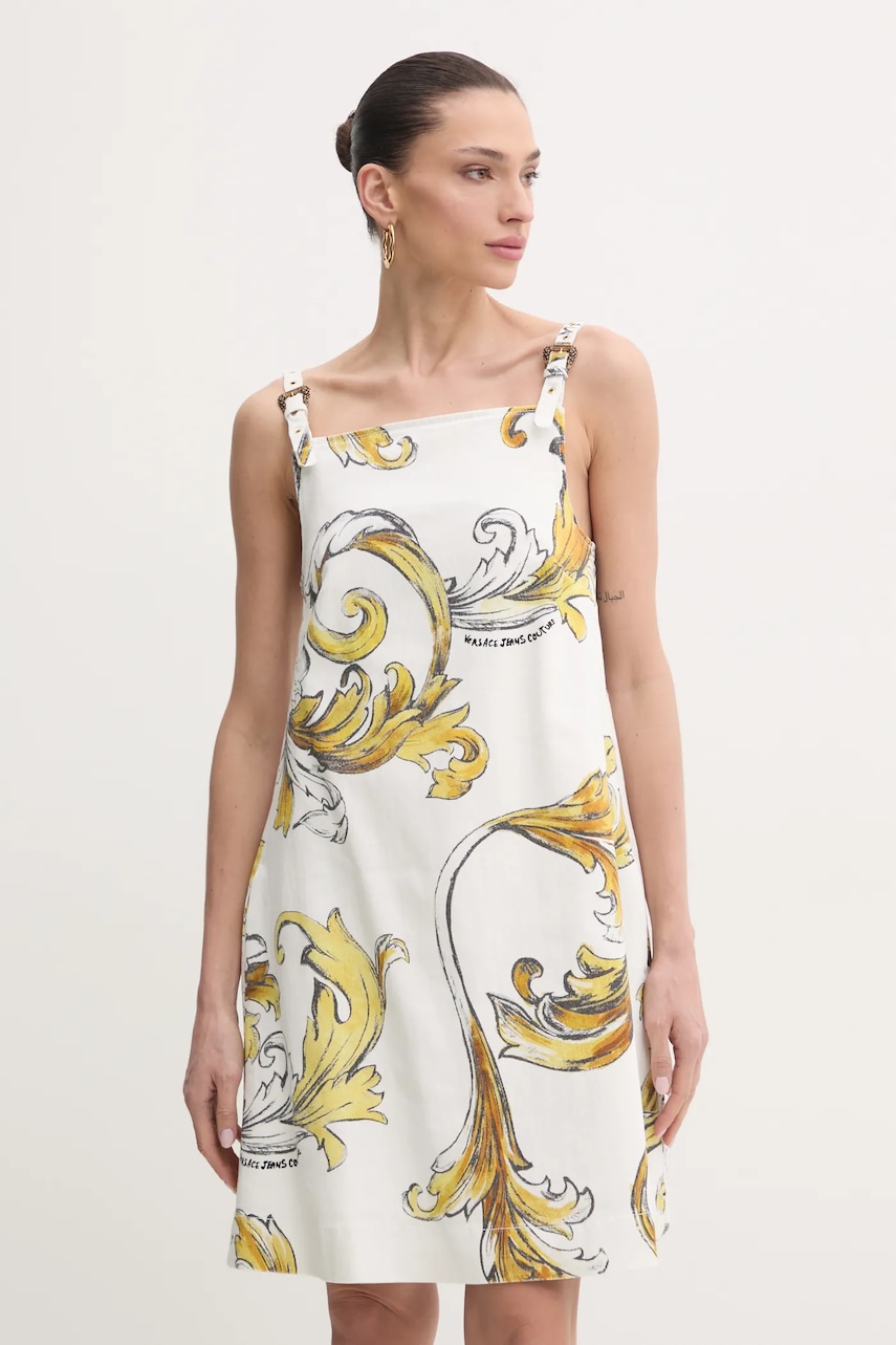 Versace Jeans Couture rochie din denim culoarea alb