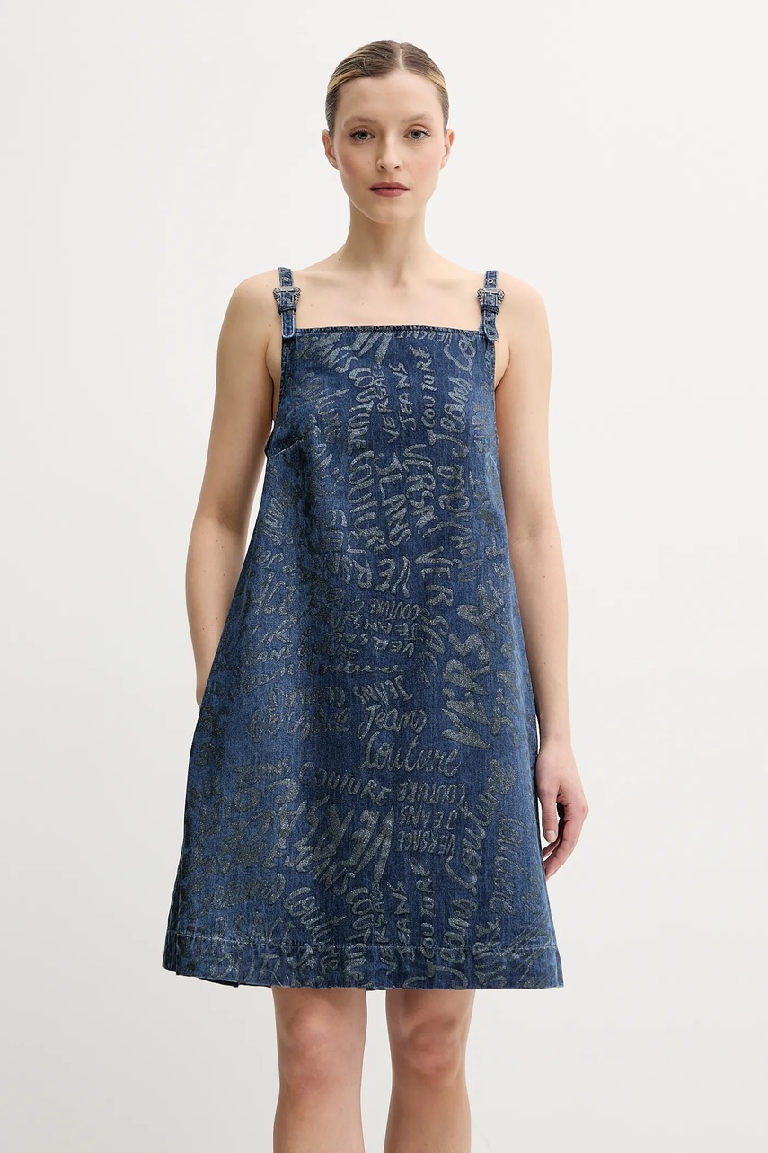 Versace Jeans Couture rochie din denim culoarea bleumarin