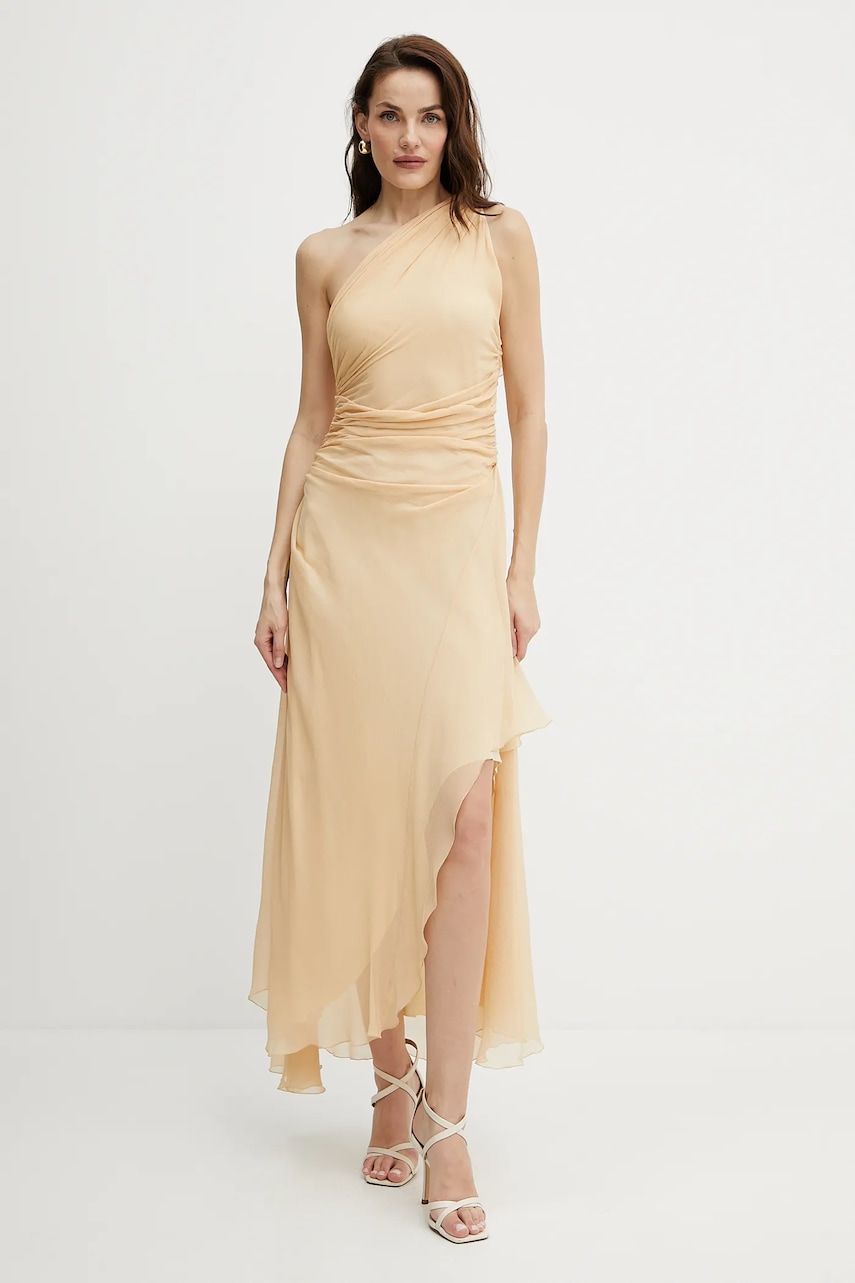 Victoria Beckham rochie de mătase culoarea bej