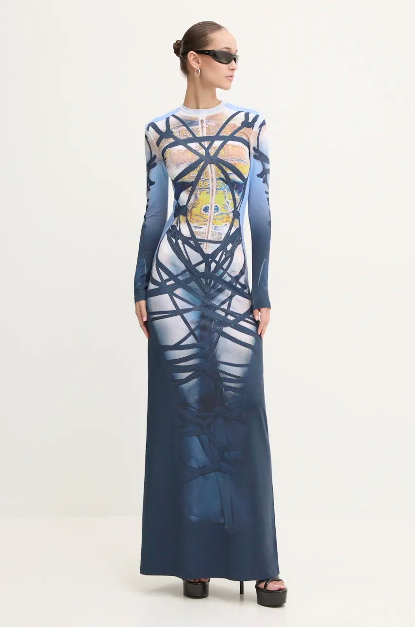 Y/Project rochie BONDAGE PRINT LONG SLEEVE DRESS maxi