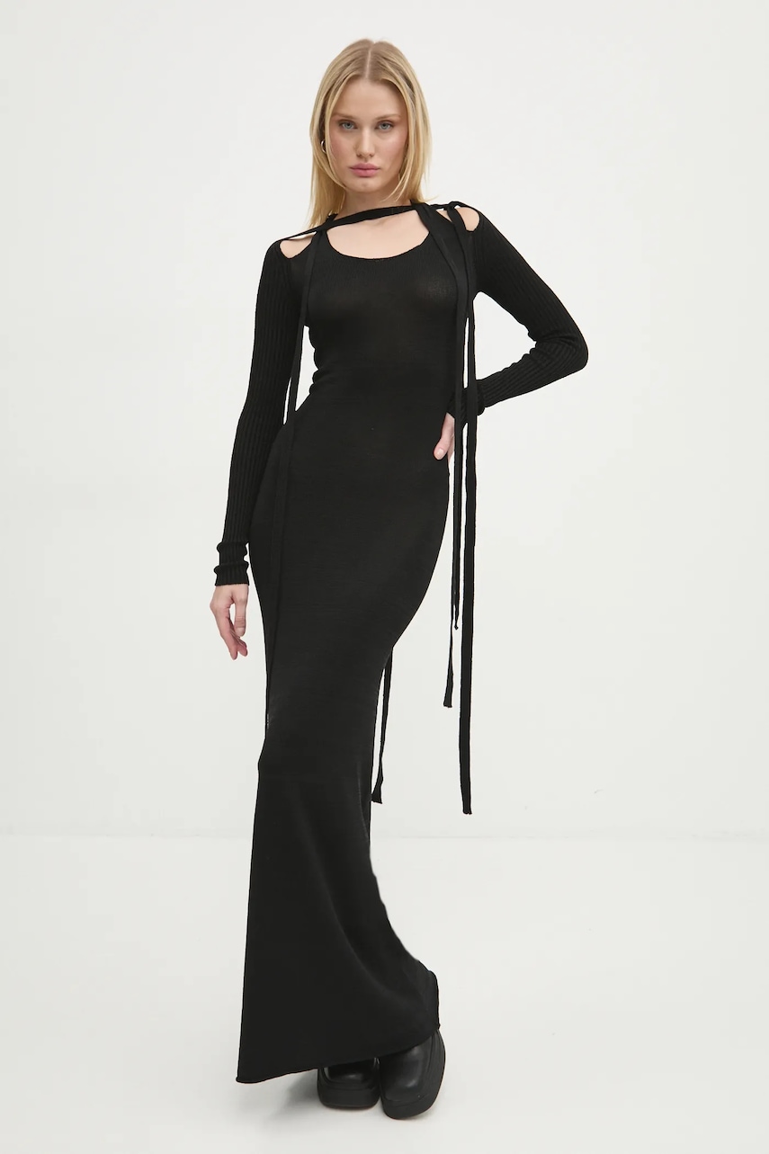 Y/Project rochie MULTISCARF LONG SLEEVE KNIT DRESS culoarea negru