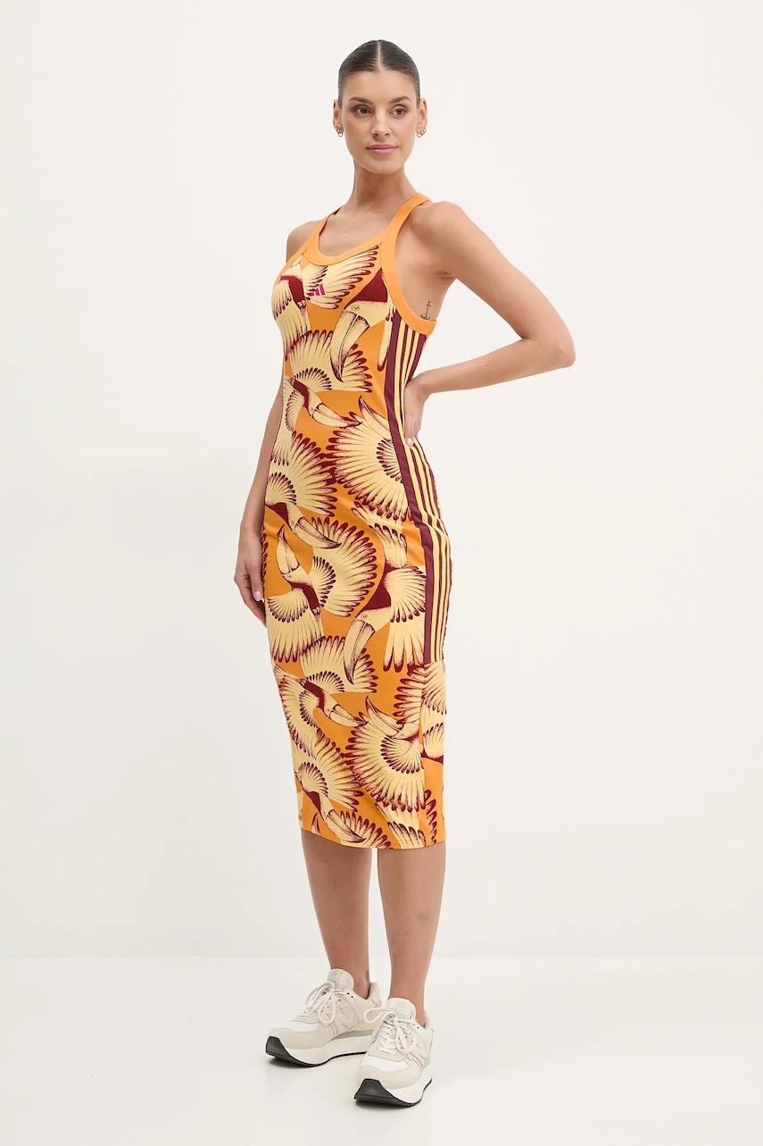 adidas rochie x Farm Rio culoarea portocaliu