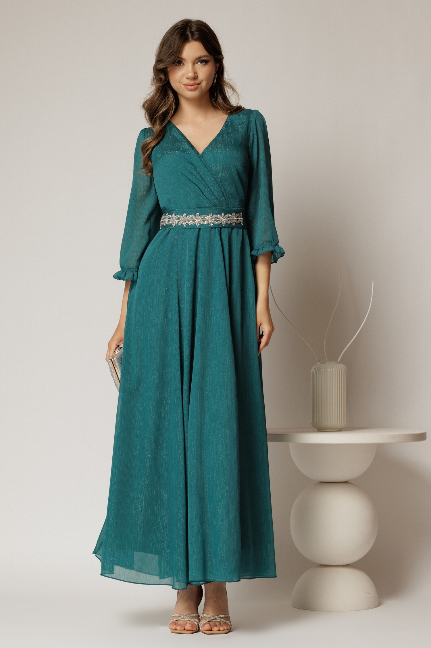 Rochie DY Fashion lunga verde din voal cu fir lurex