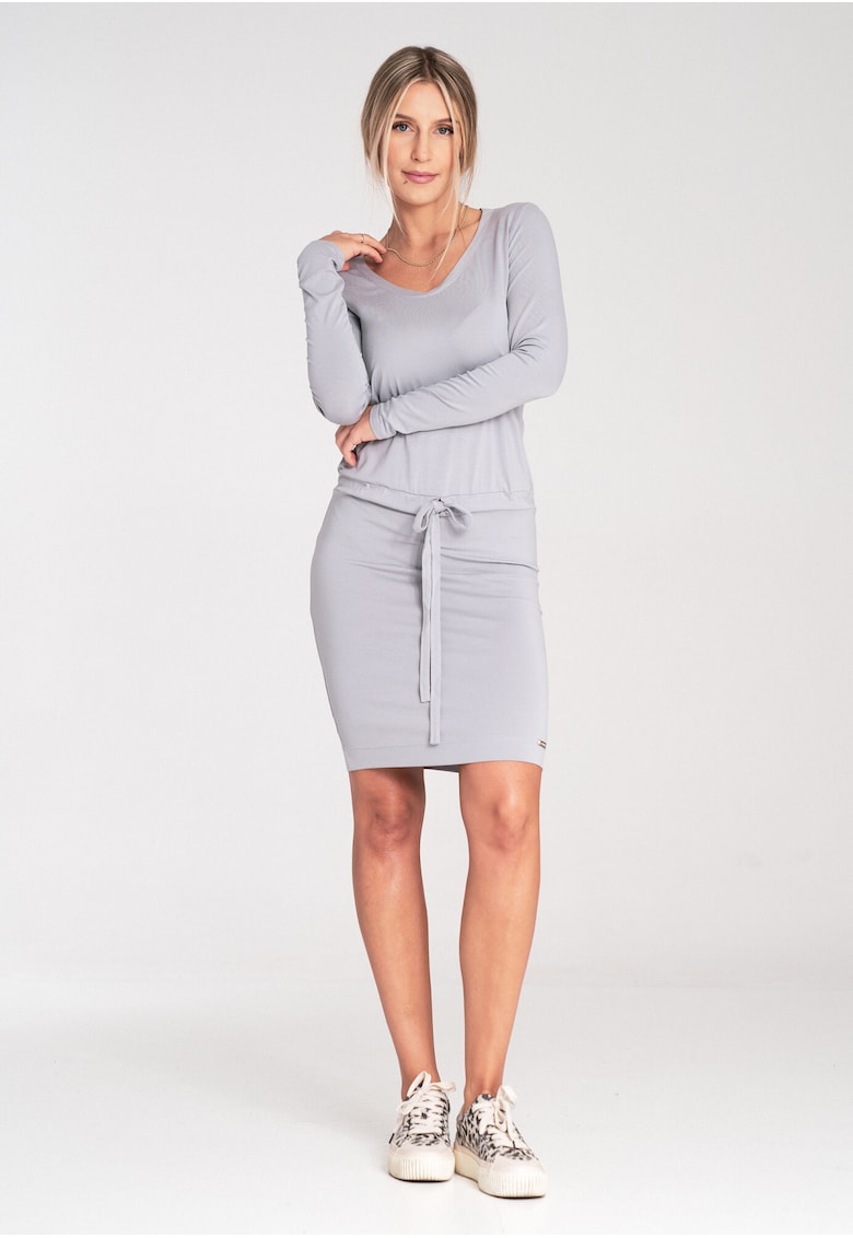 Rochie M1049 - gri inchis - decolteu adanc - maneci scurte - viscoza