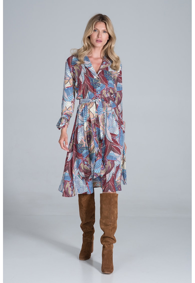 Rochie M838 - midi - cu imprimeu floral - viscoza - multicolor