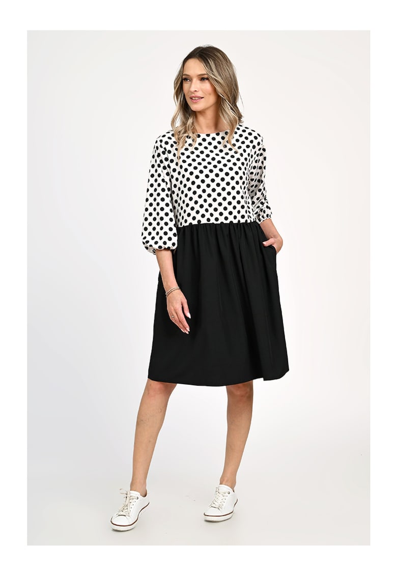 Rochie Medie Dama - Casual - cu Buline alb/negru 309