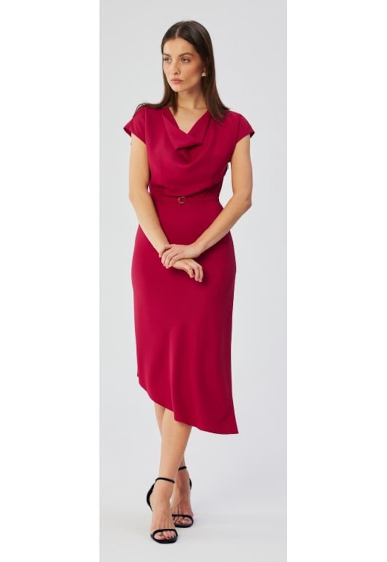 Rochie asimetrica cu decolteu in cascada - pruna -