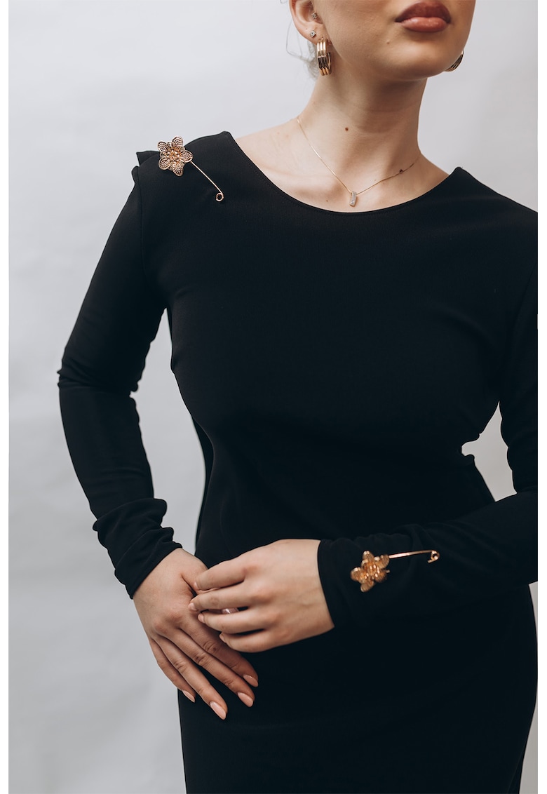 Rochie asimetrica cu maneci lungi - Negru