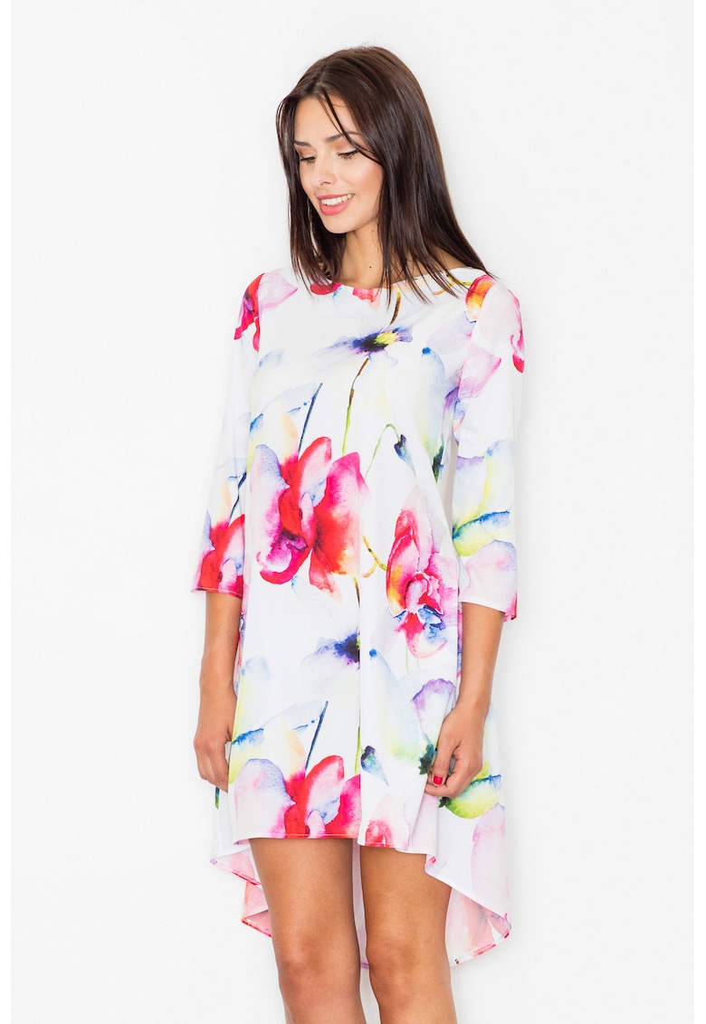 Rochie asimetrica -  florala - multicolor - poliester -