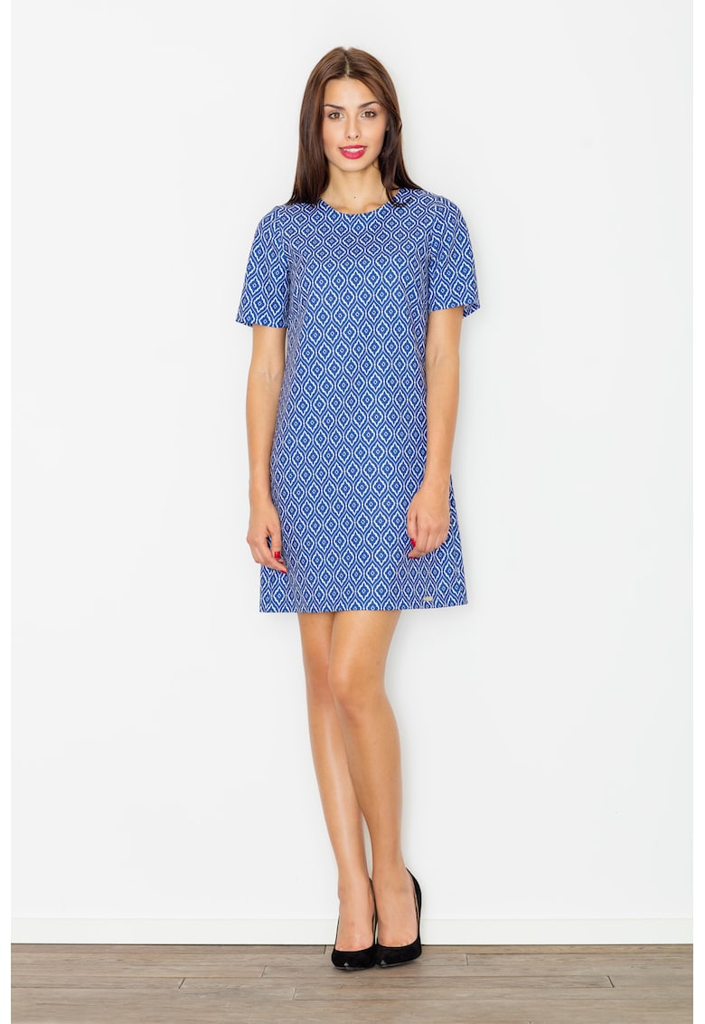 Rochie  bleumarin - model geometric - poliester