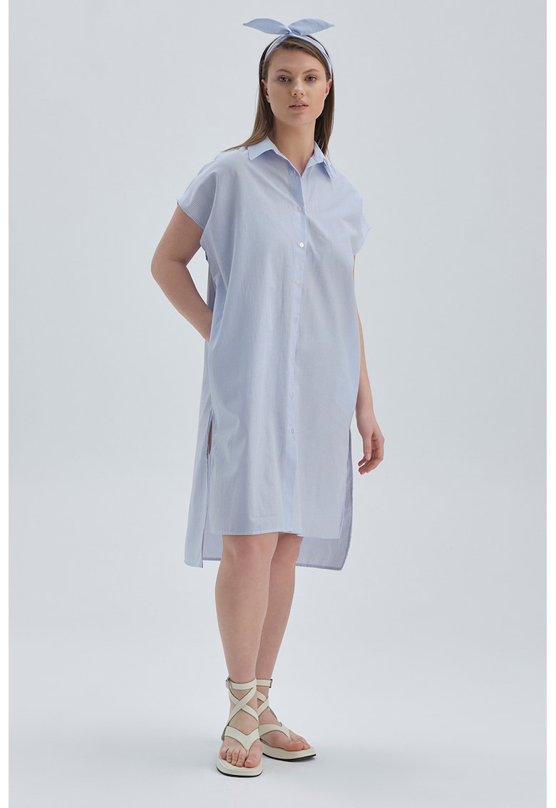 Rochie-camasa asimetrica cu slituri laterale - Albastru glaciar
