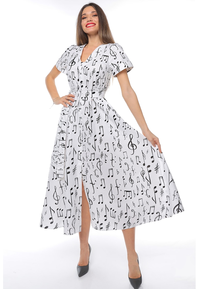 Rochie-camasa cu cordon in talie - Alb/Negru
