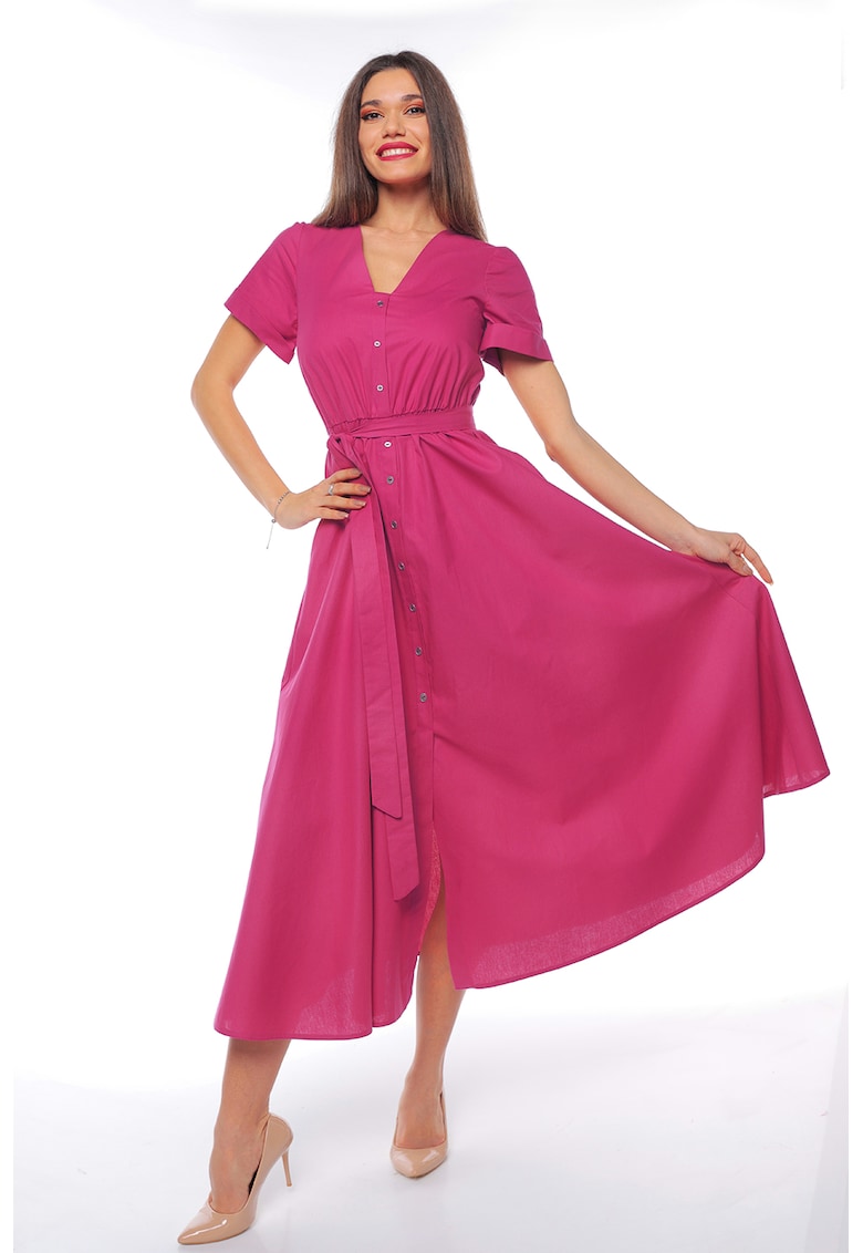 Rochie-camasa cu cordon in talie - Fucsia