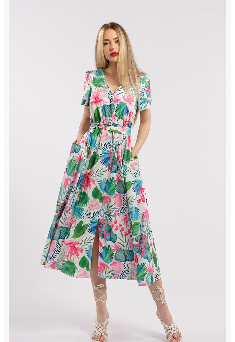 Rochie-camasa cu cordon in talie - Multicolor