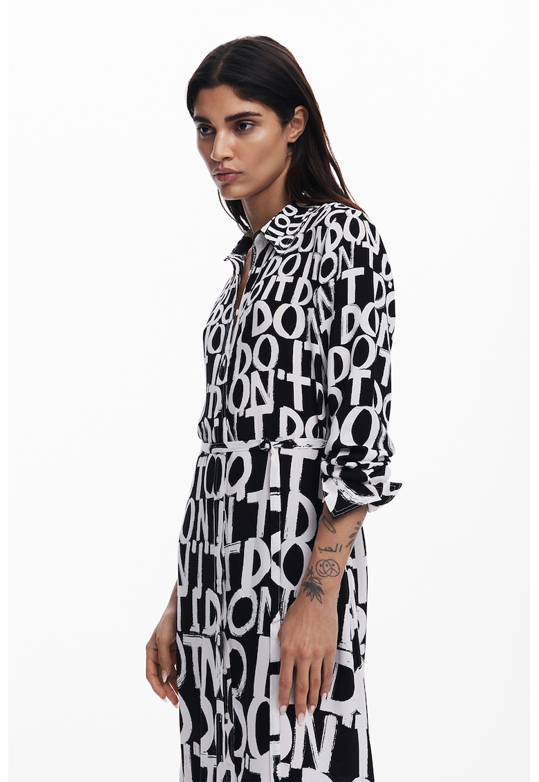 Rochie-camasa lunga cu model - Alb/Negru