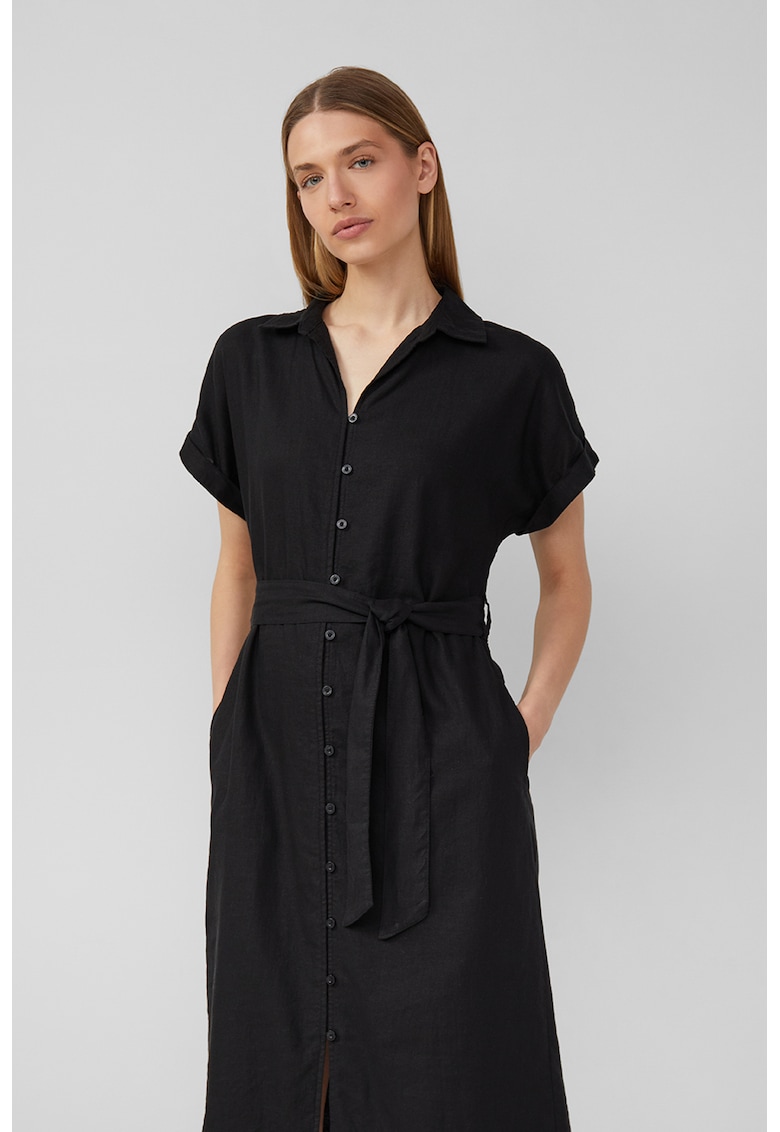 Rochie-camasa midi din amestec de in - Negru