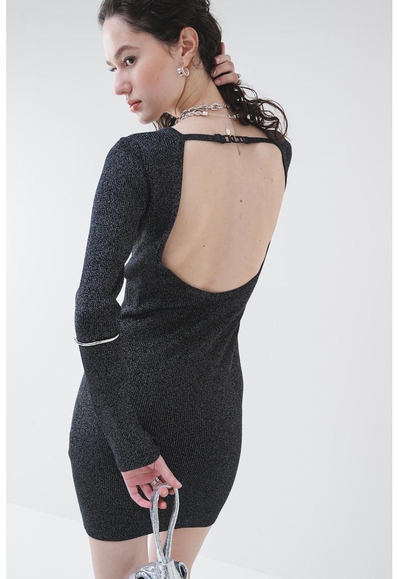 Rochie cambrata cu decupaj pe spate - Negru/Argintiu