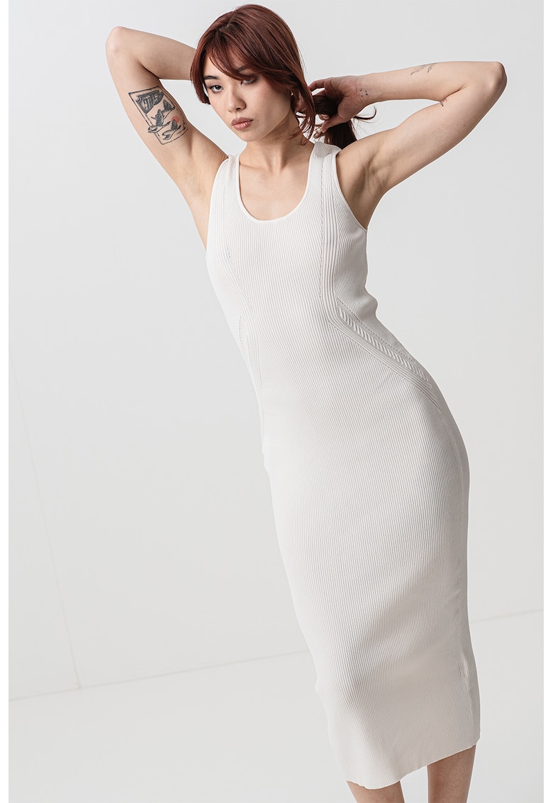 Rochie cambrata cu model striat - Alb fildes