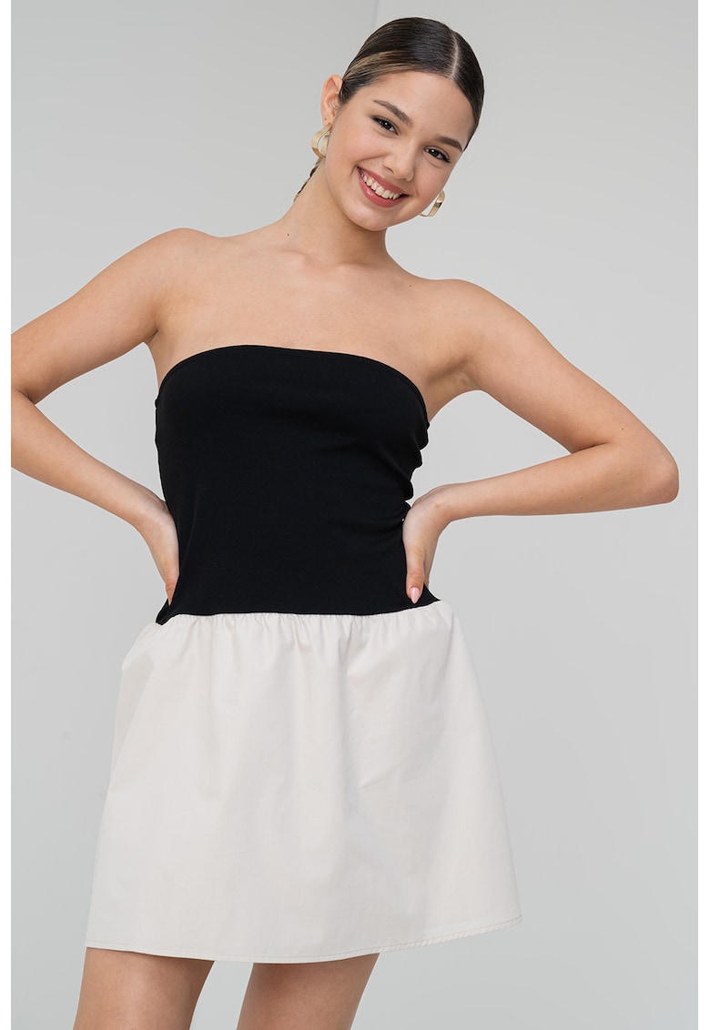 Rochie combi fara maneci - Alb fildes/Negru