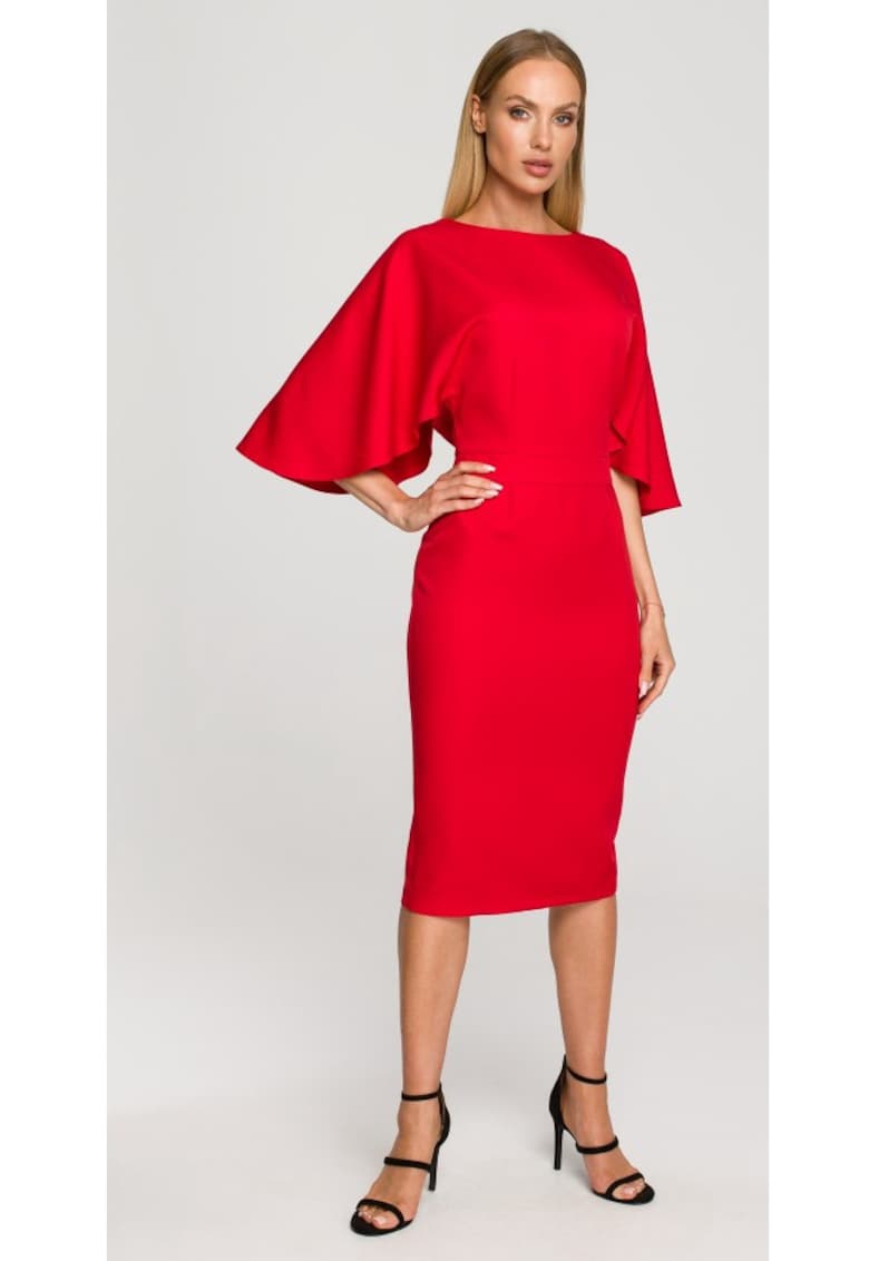 Rochie creion cu maneci largi - verde luxuriant - Rosu