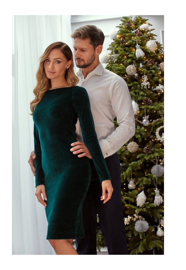 Rochie creion din velur - Verde