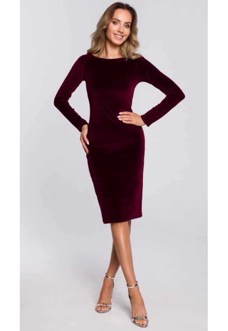 Rochie creion din velur - Visiniu