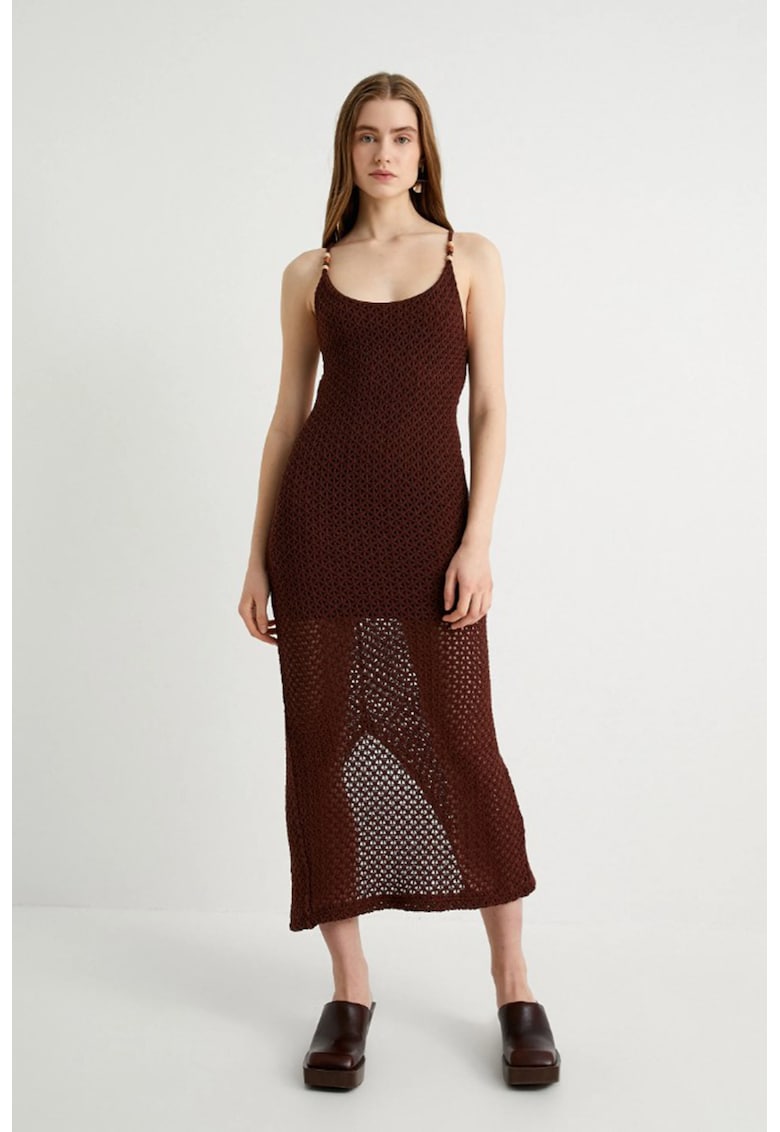 Rochie croseta cu slit pe partea din spate - fara maneci - Maro cognac