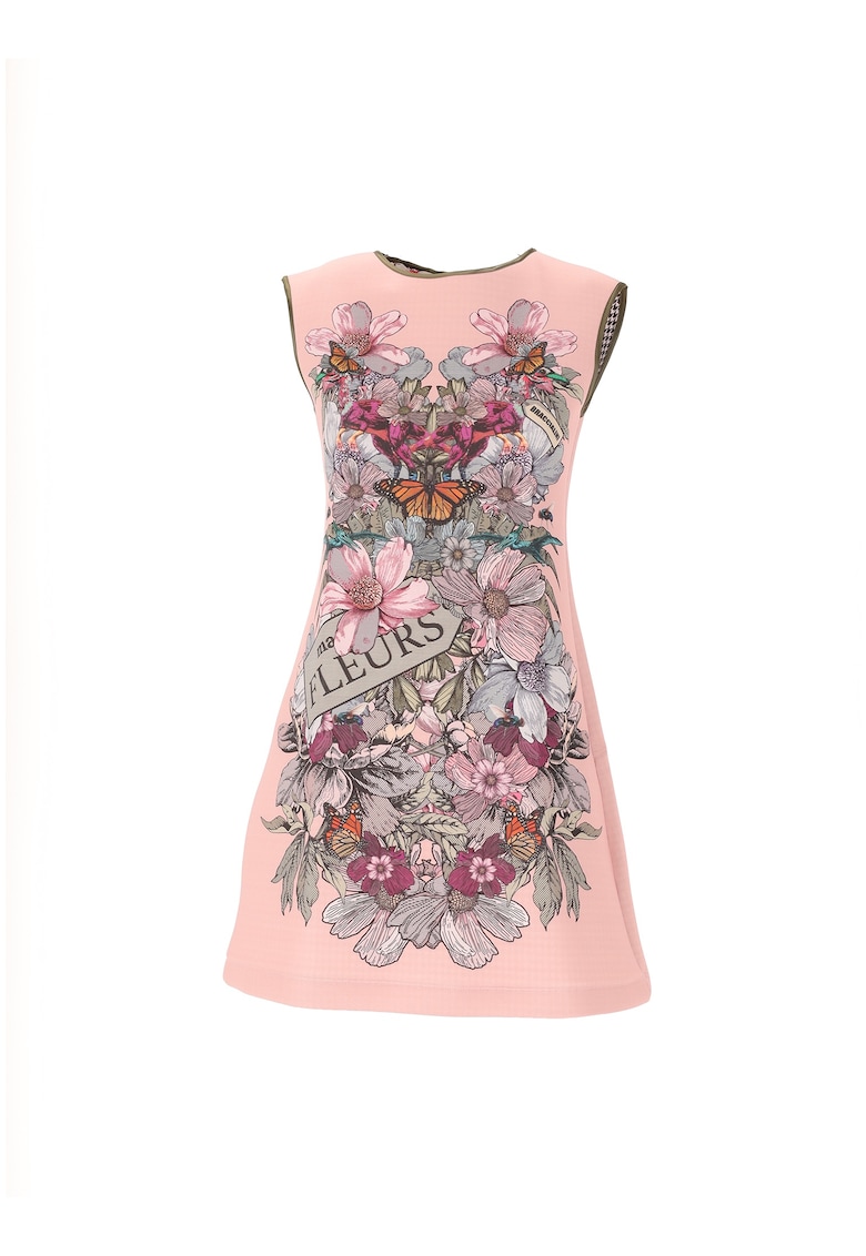 Rochie cu croiala in A si model floral - Verde/Violet/Roz deschis