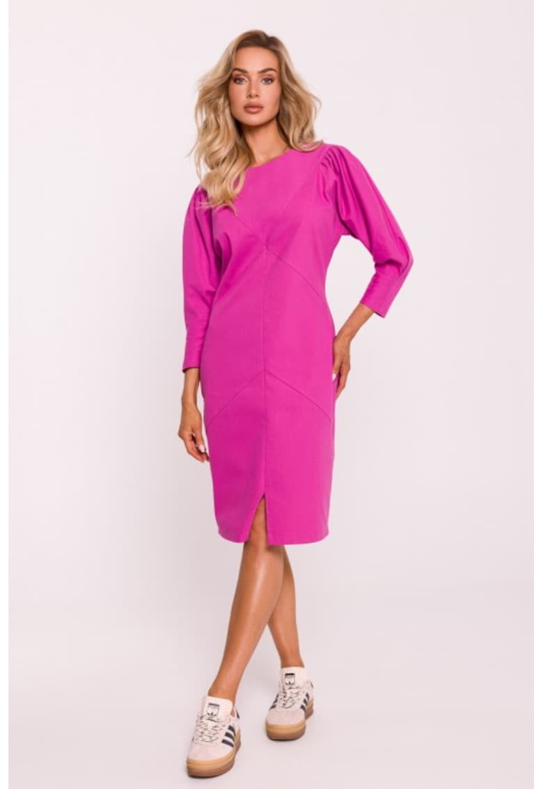 Rochie cu cusaturi si maneci bufante - Roz