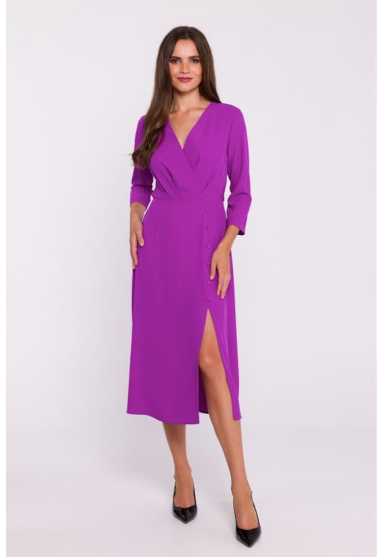 Rochie cu decolteu tip furou si slit jos - Albastru lavanda