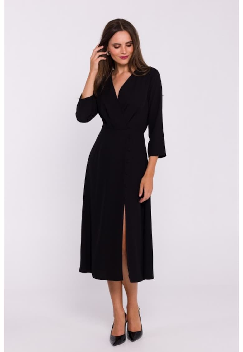 Rochie cu decolteu tip furou si slit jos - Negru