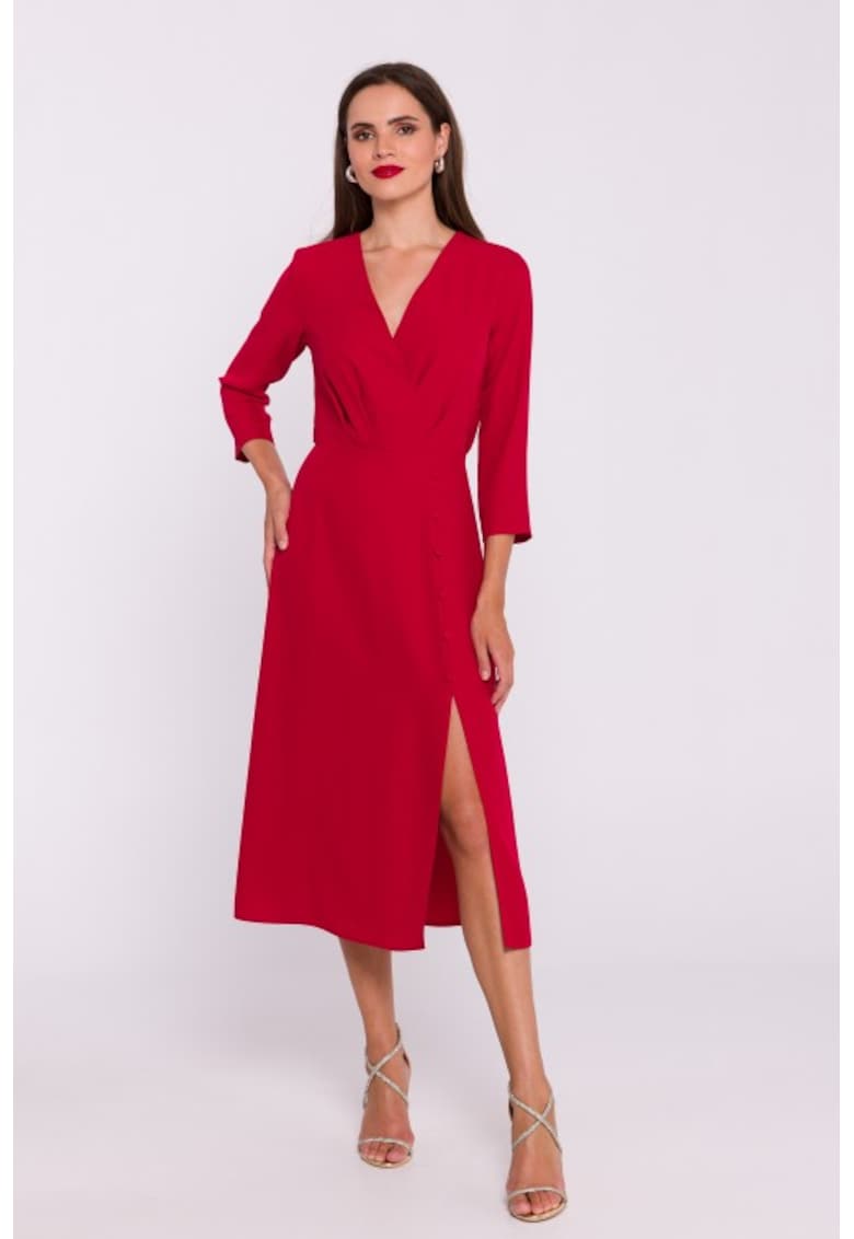Rochie cu decolteu tip furou si slit jos - Rosu