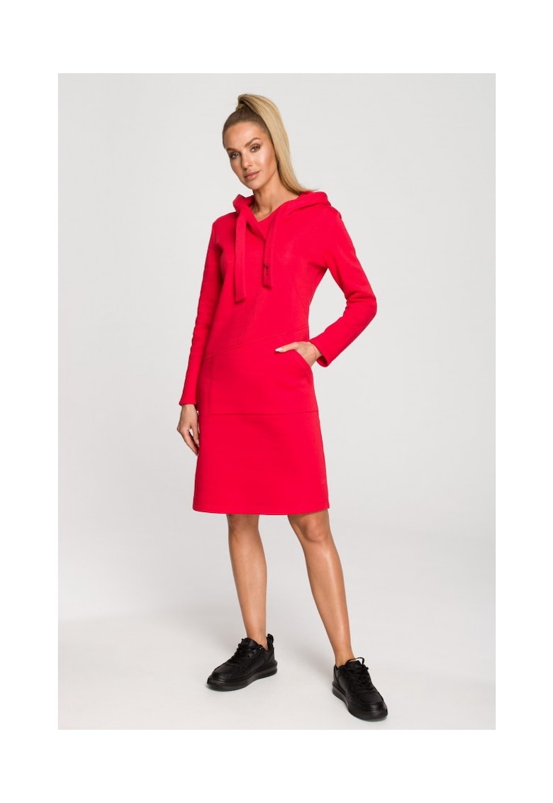Rochie cu gluga Bumbac - Ecru - Rosu