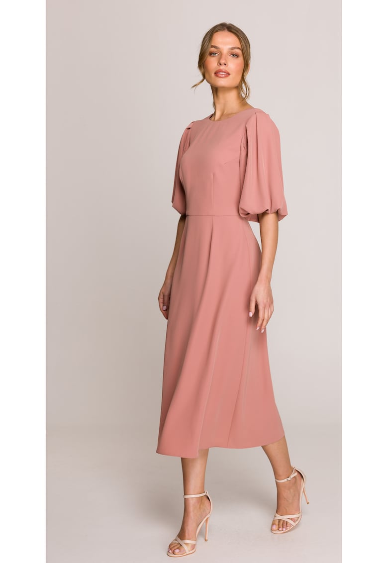 Rochie cu maneci bufante - - Rosu