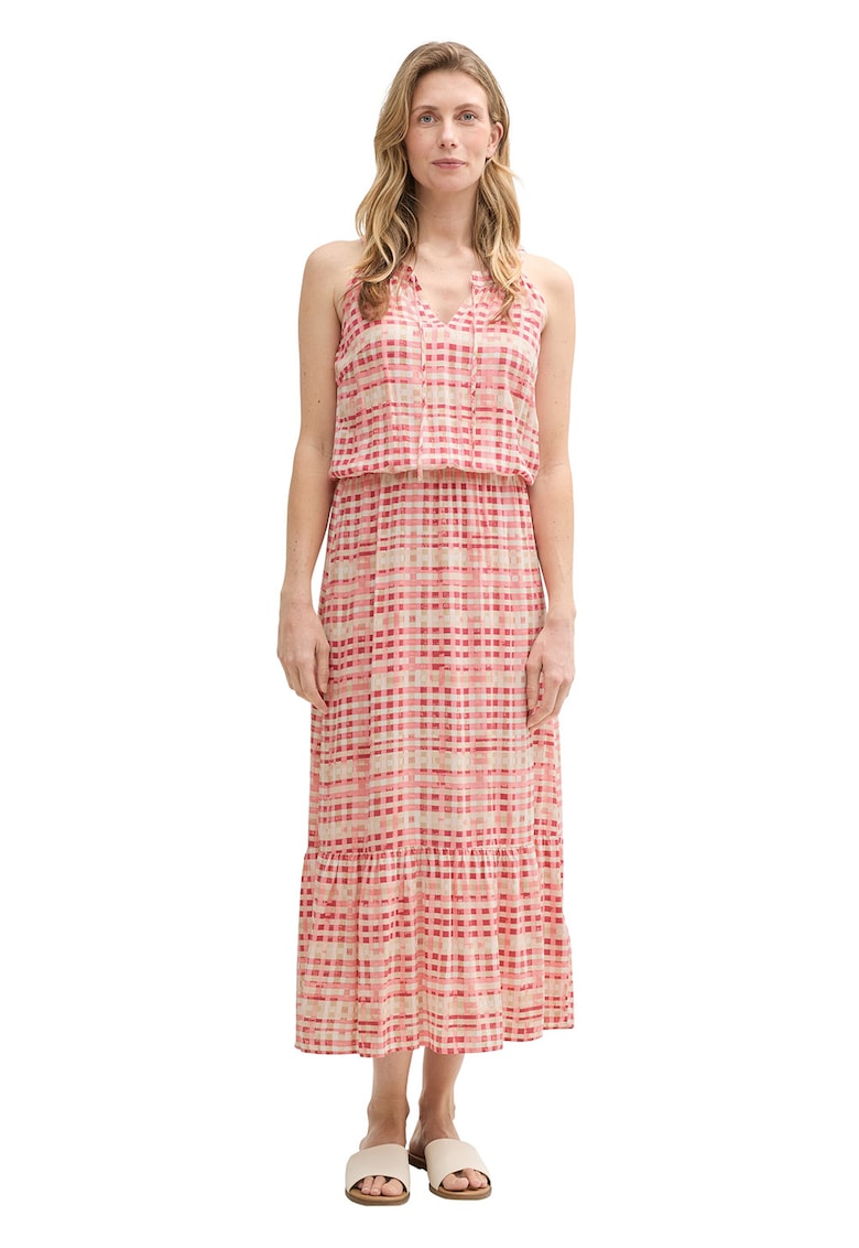 Rochie cu model - fara maneci - Rosu/Alb