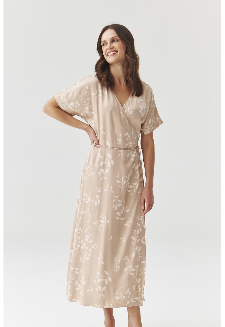 Rochie cu model petrecut - Maro nisip/Alb murdar