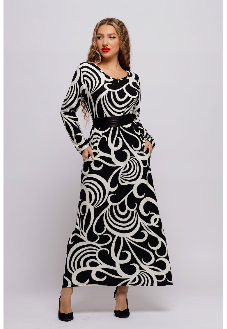 Rochie cu model si buzunare laterale - Negru/Alb optic