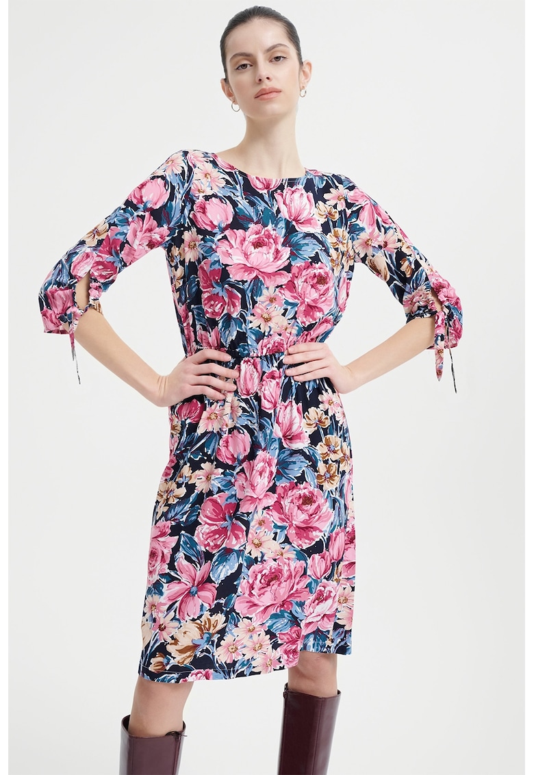 Rochie cu model si maneci 3/4 - Albastru pastel/Lila