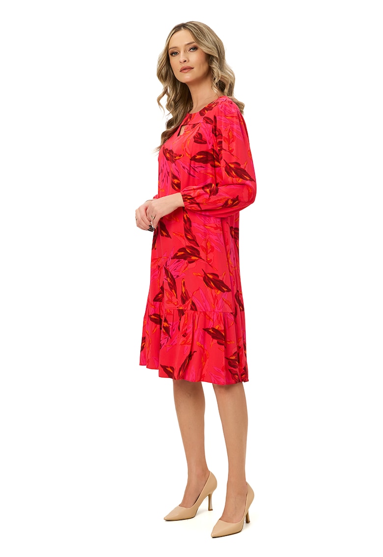 Rochie cu model si maneci lungi Ema - Negru/Coral
