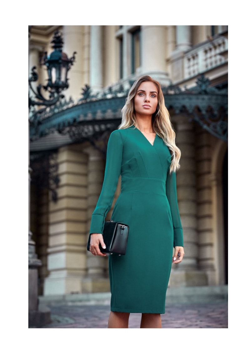 Rochie cu sifon - Poliester/Vascoza - Verde
