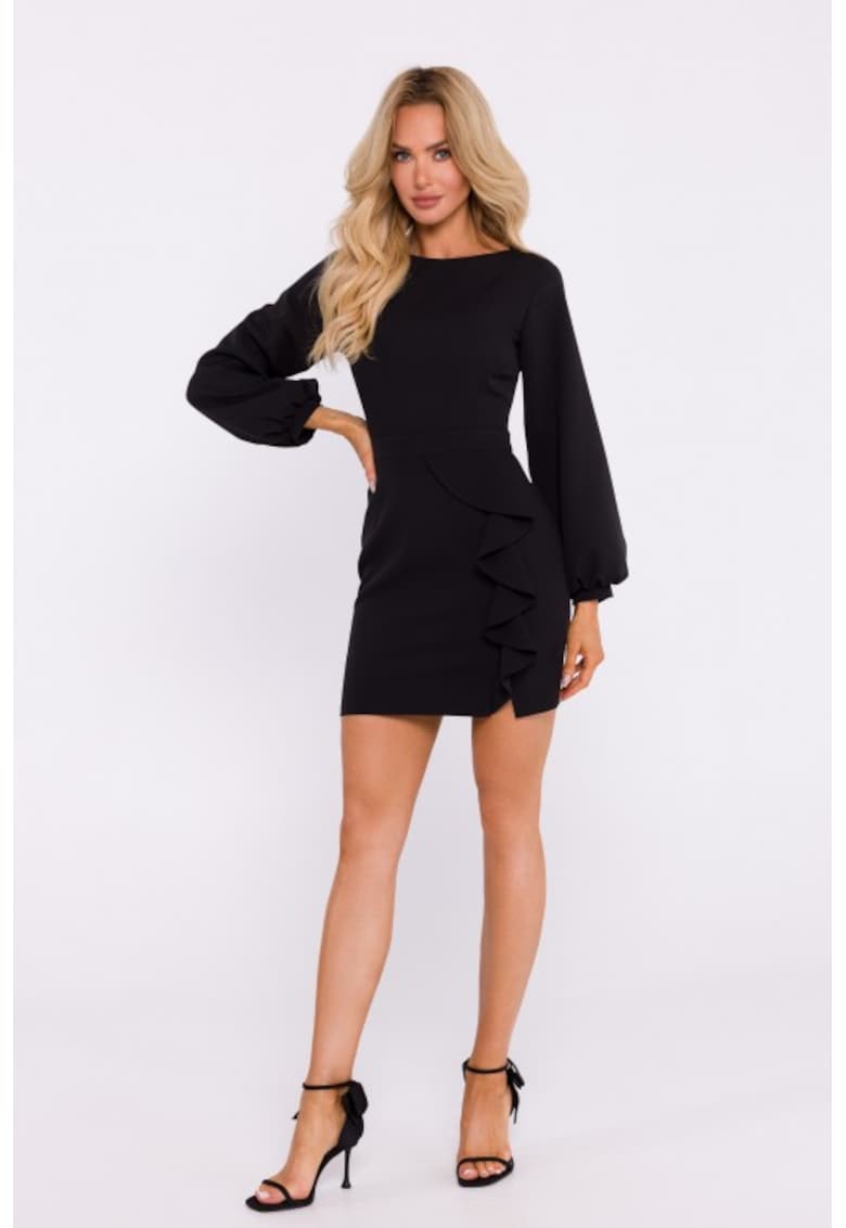 Rochie cu volan si decupaj pe spate - Negru